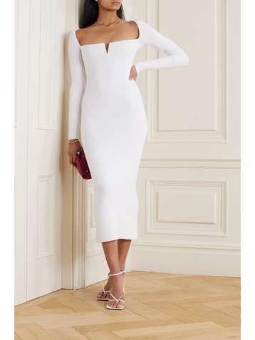GALVAN Robe midi en mailles côtelées Freya