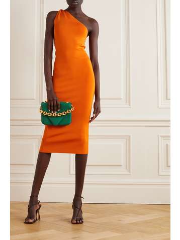 GALVAN Persephone one-shoulder stretch-knit midi dress