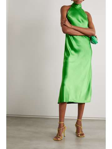 GALVAN Sienna satin halterneck midi dress