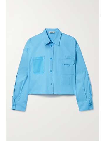 FENDI Cropped mesh-trimmed cotton-poplin shirt