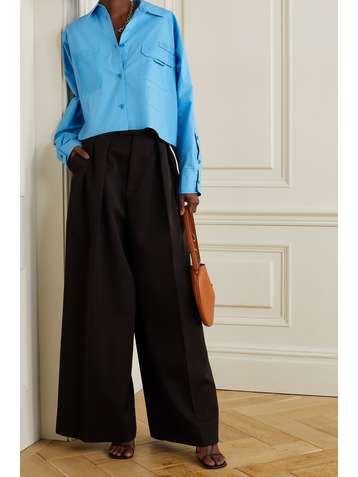 FENDI Cropped mesh-trimmed cotton-poplin shirt