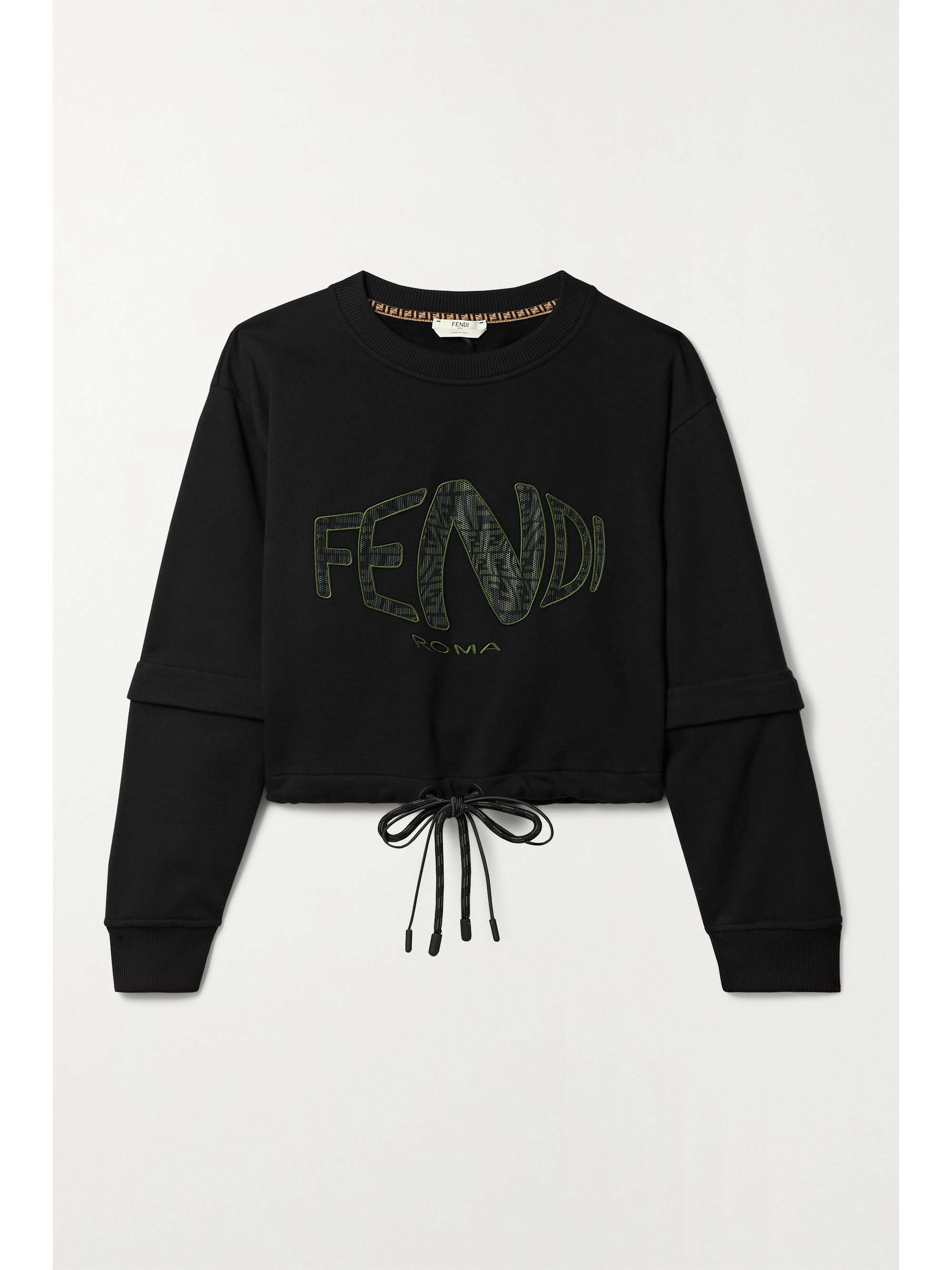 Fendi - Convertible Appliquéd Cotton-Jersey Sweatshirt - Black - Large - Net A Porter