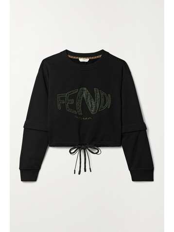 FENDI Convertible appliquéd cotton-jersey sweatshirt