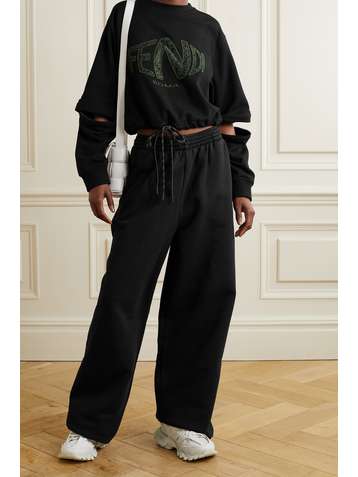 FENDI Convertible appliquéd cotton-jersey sweatshirt