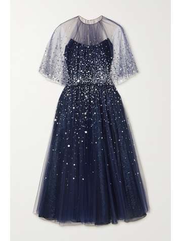OSCAR DE LA RENTA Sequin-embellished tulle and silk-blend lamé gown