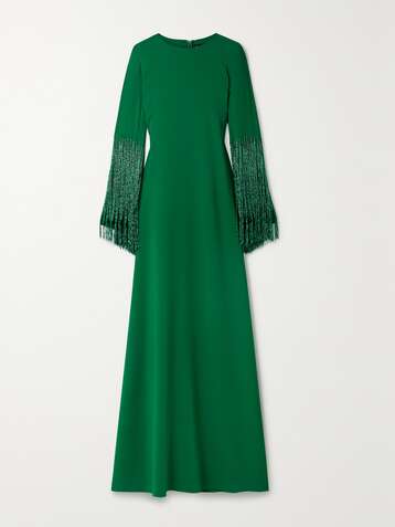 OSCAR DE LA RENTA Bead-embellished stretch-silk georgette gown