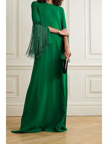 OSCAR DE LA RENTA Bead-embellished stretch-silk georgette gown