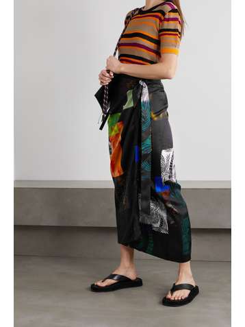 DRIES VAN NOTEN Sand printed satin-twill wrap midi skirt