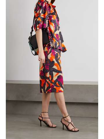 DRIES VAN NOTEN Solidos shirred printed poplin skirt