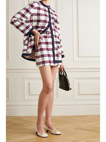GUCCI Button-embellished checked tweed mini skirt