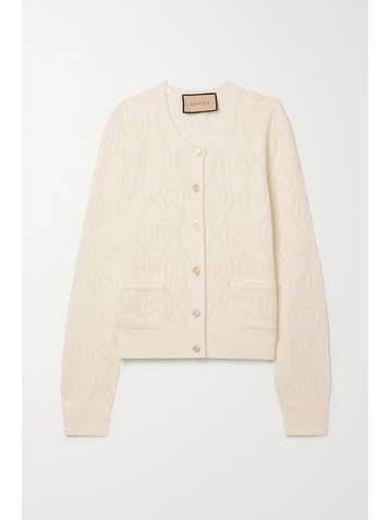 GUCCI Cropped pointelle-knit wool cardigan