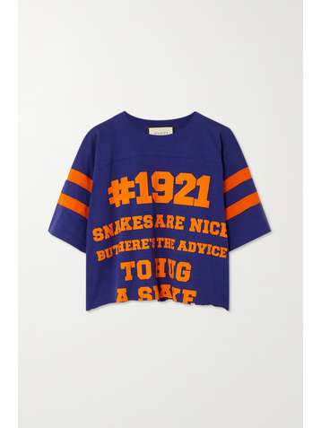GUCCI Verkürztes T-Shirt aus Baumwoll-Jersey mit Print