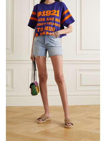 GUCCI Verkürztes T-Shirt aus Baumwoll-Jersey mit Print