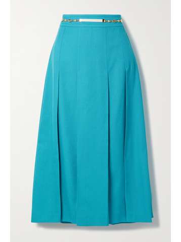 GUCCI Belted pleated woven midi skirt