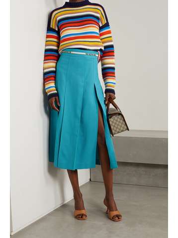 GUCCI Belted pleated woven midi skirt