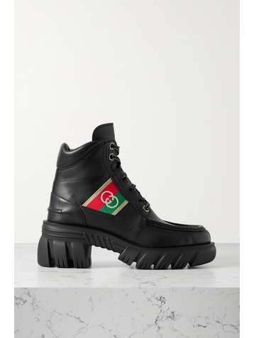 GUCCI Romance logo jacquard-trimmed leather ankle boots