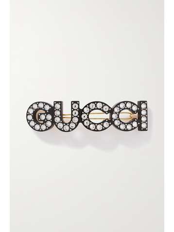 GUCCI Large crystal-embellished resin and gold-tone hair clip