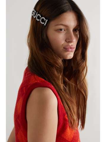 GUCCI Large crystal-embellished resin and gold-tone hair clip