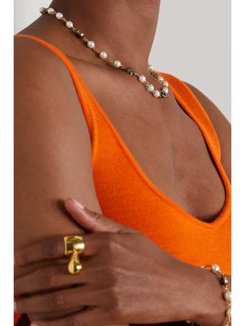 GUCCI Gold-tone faux pearl necklace