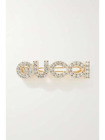 GUCCI Barrette en résine et métal doré à cristaux Small