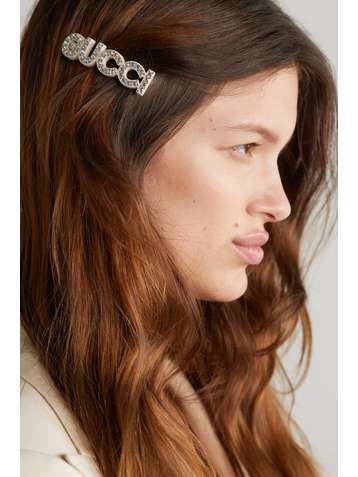 GUCCI Barrette en résine et métal doré à cristaux Small