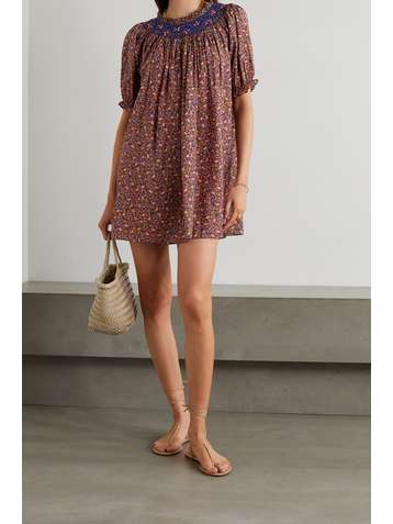 DÔEN Odessa smocked floral-print organic cotton-blend mini dress