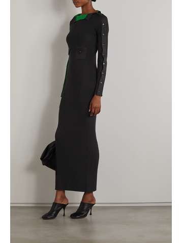 BOTTEGA VENETA Button-detailed ribbed silk-blend turtleneck maxi dress