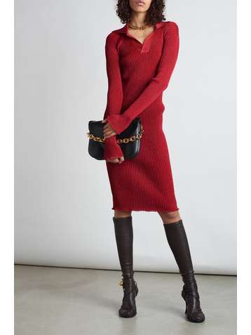 BOTTEGA VENETA Metallic ribbed-knit midi dress