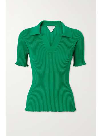 BOTTEGA VENETA Ruffled ribbed cotton polo shirt