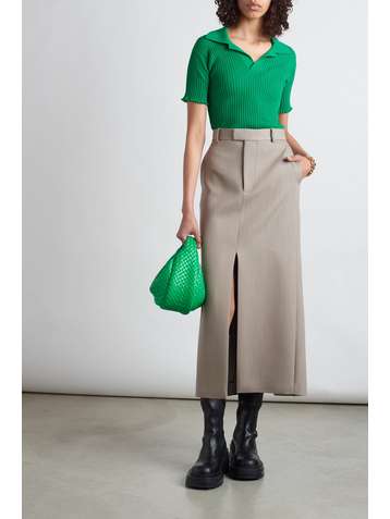 BOTTEGA VENETA Ruffled ribbed cotton polo shirt