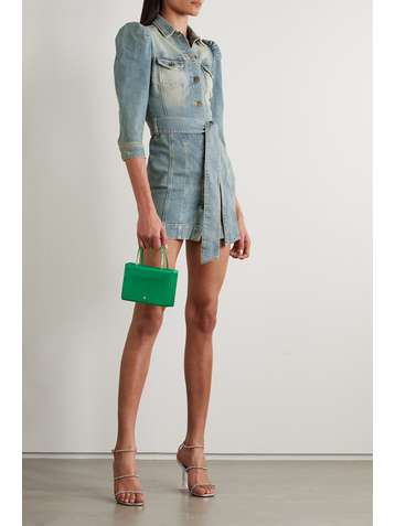 RETROFÊTE Lema belted distressed denim mini shirt dress