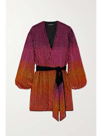 RETROFÊTE Gabrielle velvet-trimmed sequined chiffon wrap mini dress