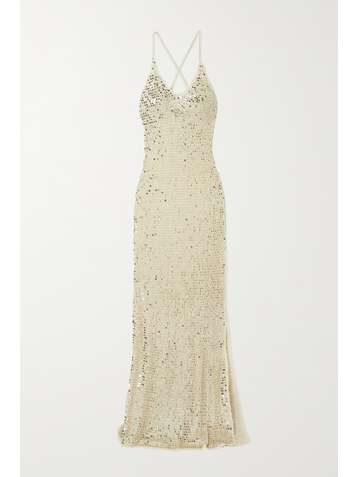 RETROFÊTE Marie sequined crochet maxi dress