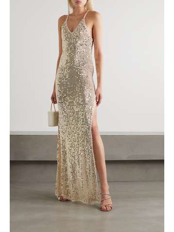 RETROFÊTE Marie sequined crochet maxi dress