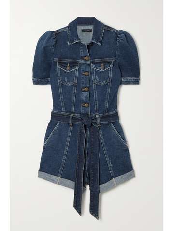 RETROFÊTE Phoebe belted denim playsuit