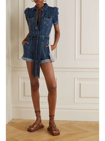 RETROFÊTE Phoebe belted denim playsuit