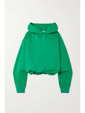 THE ATTICO Cropped embossed cotton-blend jersey hoodie