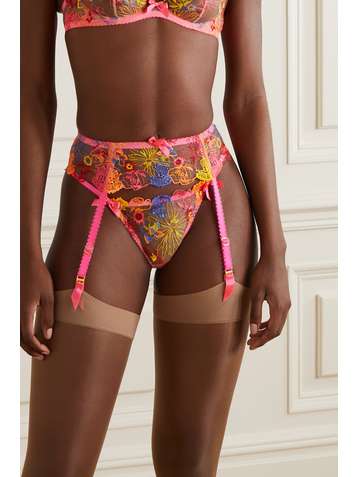 AGENT PROVOCATEUR Zuri Strumpfgürtel aus besticktem Tüll mit Satinbesätzen