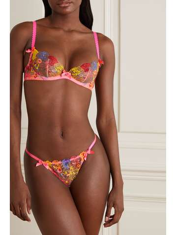 AGENT PROVOCATEUR Zuri String aus besticktem Tüll mit Satinbesätzen