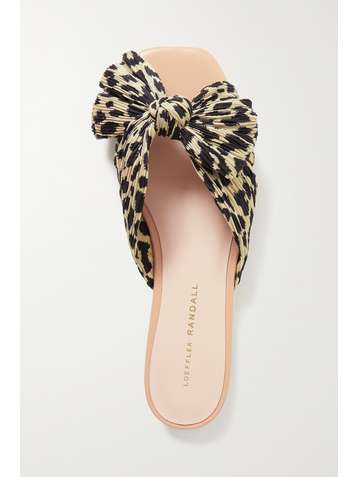 LOEFFLER RANDALL Daphne bow-embellished leopard-print plissé-lamé slides