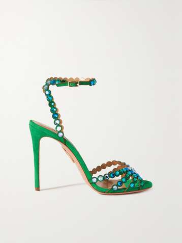 AQUAZZURA Tequila 105 Sandalen aus Veloursleder mit Kristallen