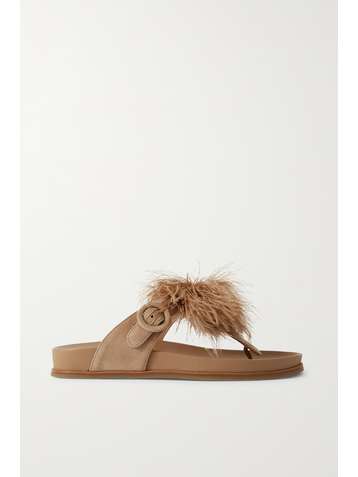 AQUAZZURA Sandales en daim à plumes Boudoir Footbed