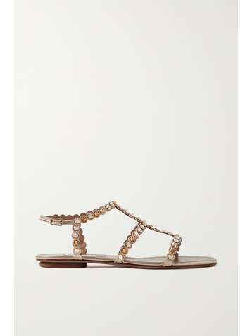 AQUAZZURA Tequila crystal-embellished metallic leather sandals