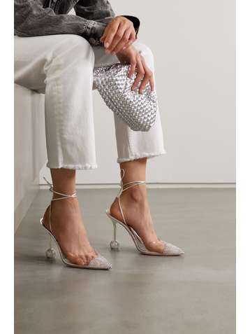 AQUAZZURA Nights crystal-embellished PVC and metallic leather pumps