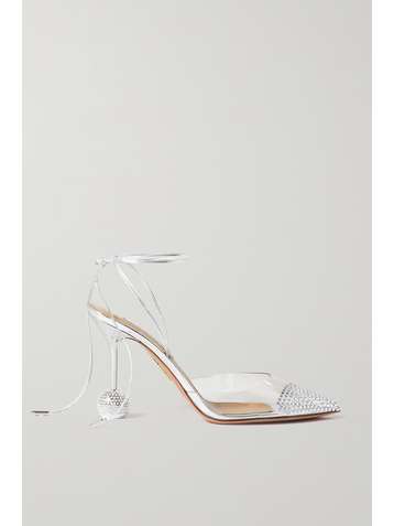 AQUAZZURA Nights crystal-embellished PVC and metallic leather pumps