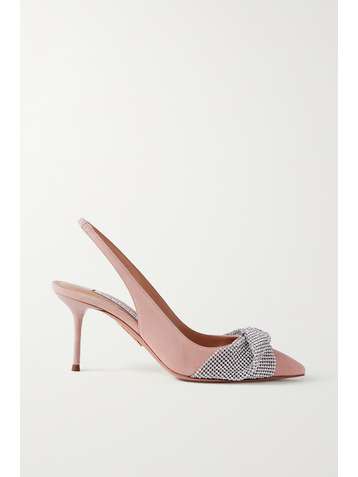 AQUAZZURA Crystal Twist 75 Slingback-Pumps aus Veloursleder mit Verzierungen
