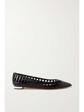 AQUAZZURA Le Parisien Ballet Ballerinas aus Leder mit Schlangeneffekt mit Lederbesatz