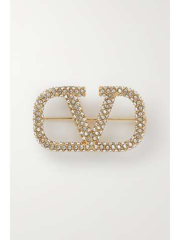 VALENTINO Broche en métal doré et cristaux Valentino Garavani