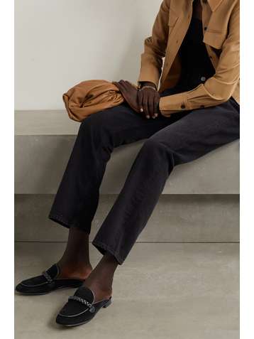 GIANVITO ROSSI Belem leather-trimmed suede slippers