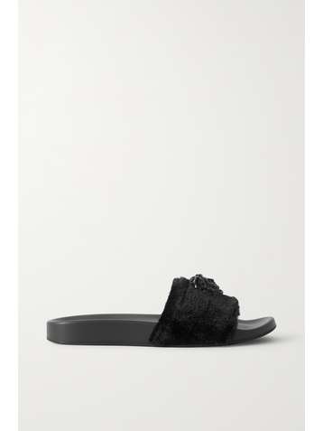 VERSACE Logo-embellished faux fur slides